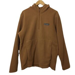 Columbia Mens M Boulder Spring Brown 1/4 Zip Sherpa Fleece Pullover Hoodie